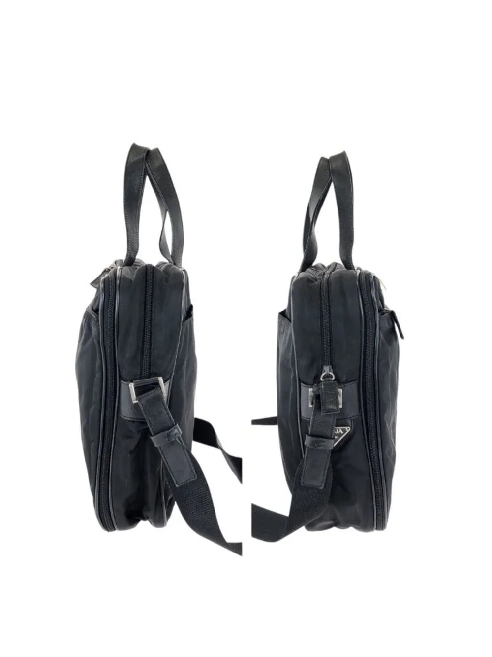 Prada Tessuto Saffiano 2-Way Black Silver Nylon Leather Business